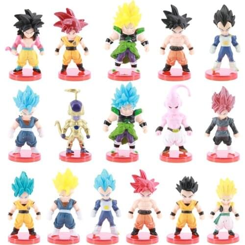 16pcs Dragon Ball Anime Action Figure Q Version Super Saiyan Monkey King Son Goku Broly Vegeta Toy Decor Gift Xmas Halloween