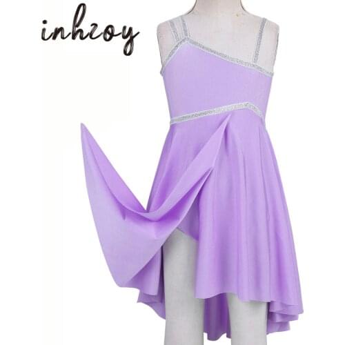 Girls Gymnastics Leotard Dress Shiny Sequins Tutu Ballet Dress Lyrical Dance Costumes Dancewear