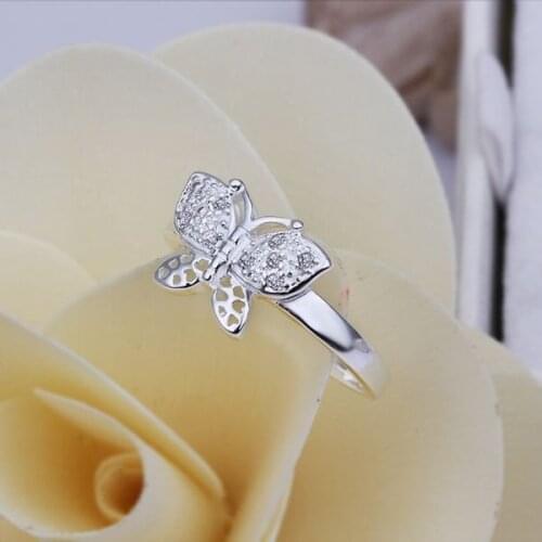 Hot Sell!Wholesale Sterling 925 silver ring,925 silver fashion jewelry ring,Inlaid Stone Hollow Butterfly Rings SMTR272
