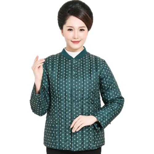 Middle-aged and Elderly Womens Cotton Coat Winter Liner Jackets Single-breasted Printing Keep Warm Jacket Autumn Tops 4XL K1081