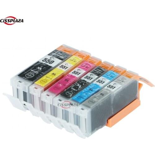 CISSPLAZA 6pcs Compatible ink Cartridge for CANON MG6350 MG7150 MG7550 IP8750 with chip full ink PGI-550 pgi550 551 Grey GY