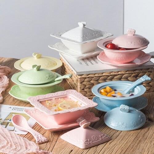 Ceramic relief birds nest Cup round quadrilateral stew cup milk soup bowl soup cup dessert bowl creative Western tableware bowl