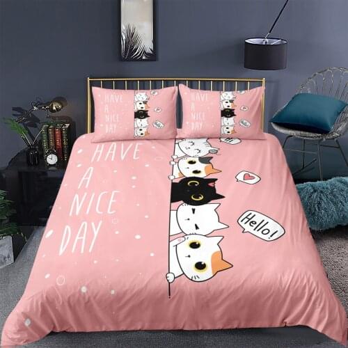 Pink Cats Bedding Set Kids Animal Cartoon 3D Print Comforter Luxury Queen King Single Duvet Cover Set Home Textile Decor Kawaii