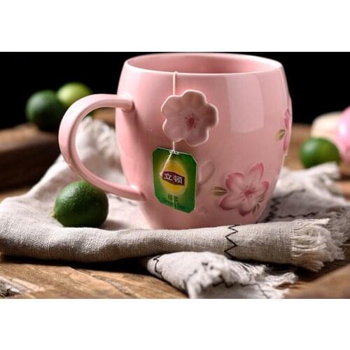 Creative Cherry Blossom Princess Mug Cute Cup Ceramic Cup Japanese Relief Coffee Cup Girl Office Water Cup Japanese Cup