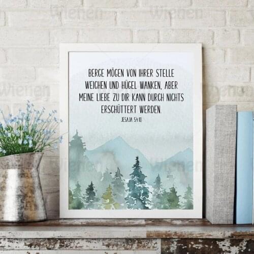 Minimalist Watercolor Painting German Quotes & Forest Painting Wall Art Canvas Print Picture Home Decor Mural Frameless Painting