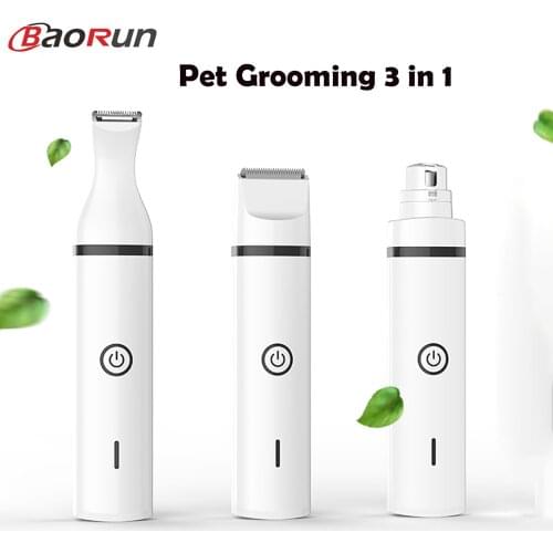 3 IN 1 Multifunction Pet Grooming Machine Dog Cat Hair Trimmer USB Pets Clippers Nail Grinding Hair Trimmer Foot Hair Baorun N5