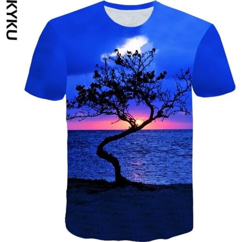 KYKU 3D Tree Men T shirt Summer Natural Scenery T-shirt Men Women Short Sleeve Landscape Tops Fashion 3D Printed T Shirts