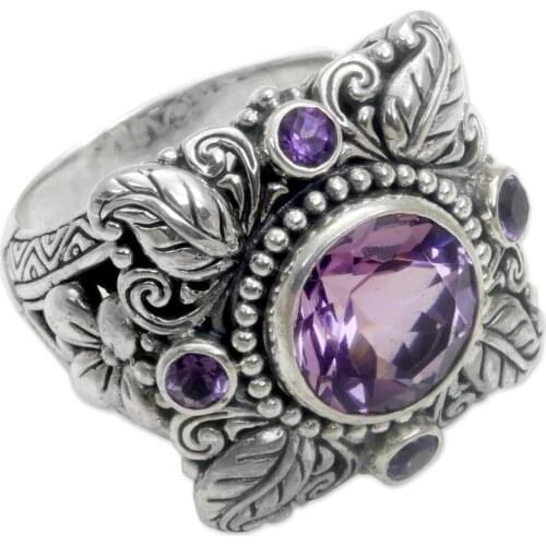 New Style 925 Sterling Silver Ring Retro Silver Amethyst Ring Female High Jewelry Gift