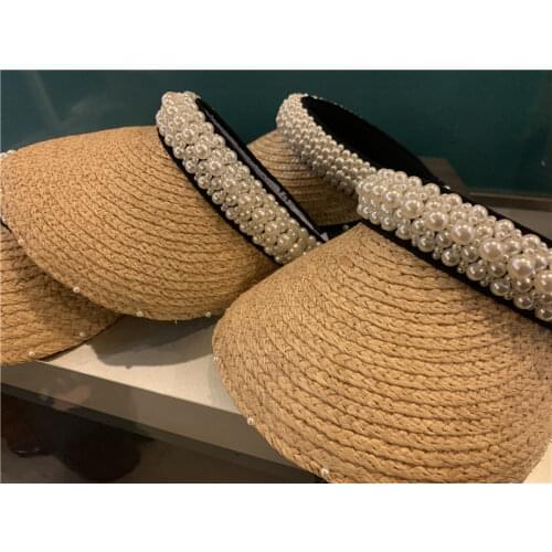 202007-shi HANDMADE raffia grass without pearl solid lady VISORS cap women leisure street hat