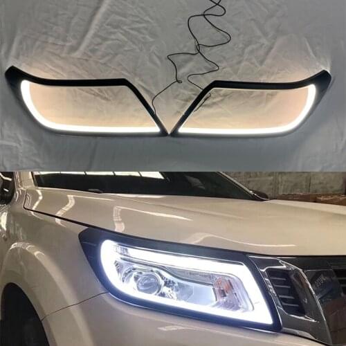 MATTE BLACK LED FRONT LAMP HEADLIGHT HEADD LAMP TRIMS COVER DAYTIME RUNNING LIGHT FIT FOR NAVARA NP300 2015-2018 CAR DRL