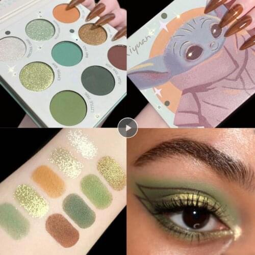 XIYUAN 9 Color Olive Green Matte Eyeshadow Pigments Fine Powder Natural Makeup Student Glitter Metallic Cartoon Eye Shadow TSLM1