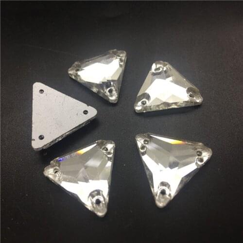 TopStone 12 16 mm Triangle sewing Glass Crystal beads Crystal Clear Sew on stone
