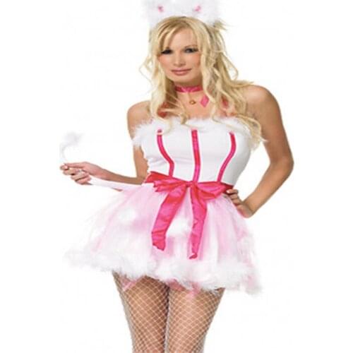 Pink Bunny Costumes Role Playing Clothing Exotic cotton Maid Bunny Dress Rabbit Uniforms Women Erotic Holloween Costumes