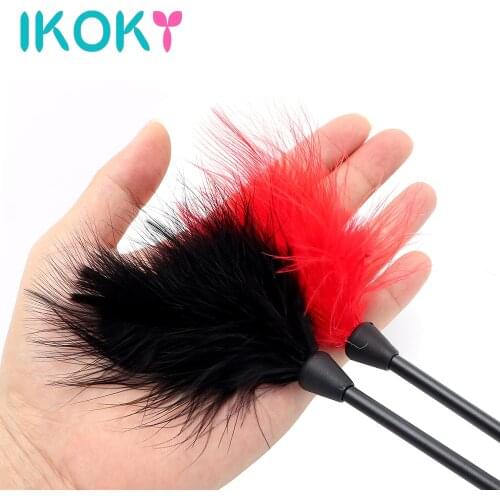 IKOKY 24cm Flirting Feather Black Spanking Whip SM Bondage Erotic Toys Sex Toys for Couple Clitoris Stimulator Adult Games