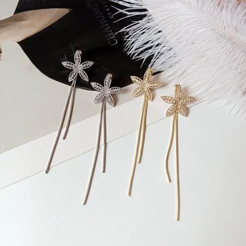 New Earrings Fashion Jewelry Five Petal Flower Two Wear Back Hanging Tassel Long Earrings Wholesale Kolczyki Aretes De Mujer