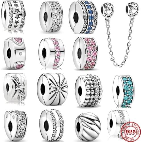 925 Sterling Silver Beads Charm Shining Clips Pave CZ Charms Fit Original Pandora charms silver 925 Bracelets Women DIY Jewelry