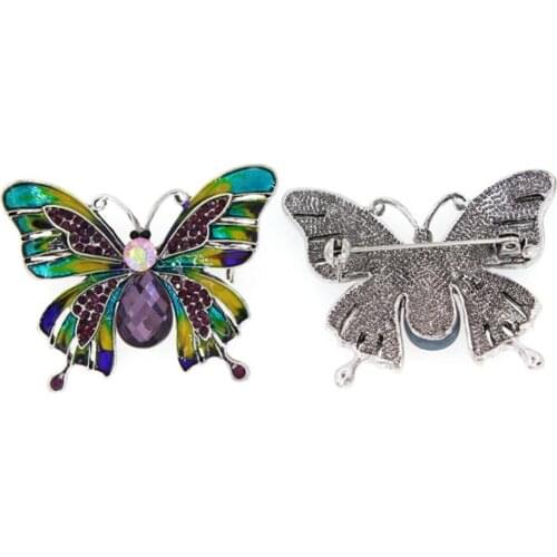 Chic Women Butterfly Shaped Rhinestone Inlaid Enamel Brooch Pin Suit Lapel Decor