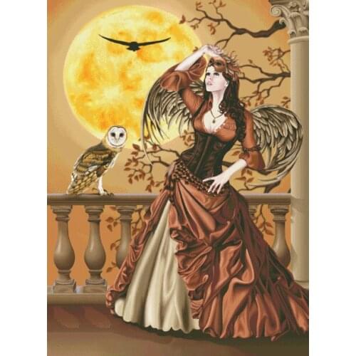 Large Format Moon Angel and Owl Cross Stitch Kits Top Quality Embroidery Needlework DIY 14CT Unprinted Decor Handmade