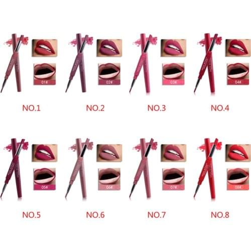 Brand New 8 Colors Double-end Lipstick Long Lasting Waterproof Matte Lipstick Lip Liner Lip Makeup Tools 7102-001M72