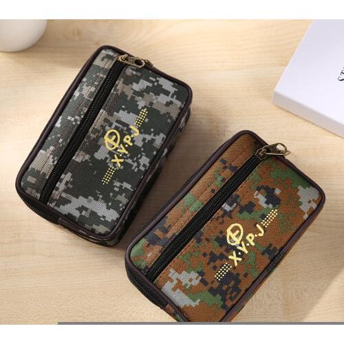 Vintage Men Camouflage Pattern Printing Small Waist Packs Casual Male Double Layers Wallet Purse Card Holder Phone Bags