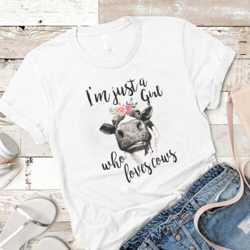 Women Lady T Shirt Cattle Cows Printed Tshirt Ladies Short Sleeve Loose Tee Shirt Women Female Tops Clothes Graphic T-shirt