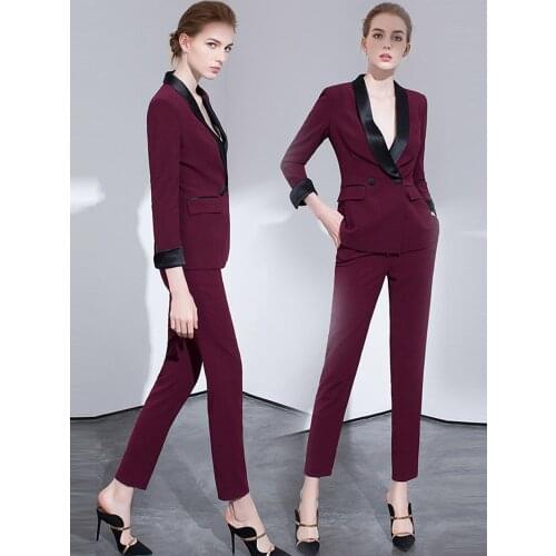 Women s office suits set professional female business lady suit plus size wine red pant tailor designer made 2019 free ship