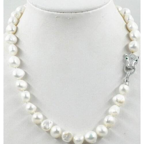 Word Love Big 12-13mm south sea White baroque pearl necklace mujer Leopard head CLASP CZ for women jewelry