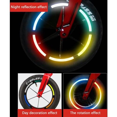 10Pcs Childrens Balance Bike Reflective Sticker Wheel Decals Reflective Tire Applique Tape Safety Stickers Bicycle Accessories