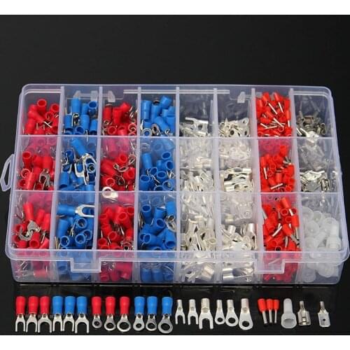 ZENHOSIT 1000Pcs Insulated Crimp Terminals 24Types Kit Electrical Cable Wire Cord Pin End Connectors Spade Fork Ring Assorted