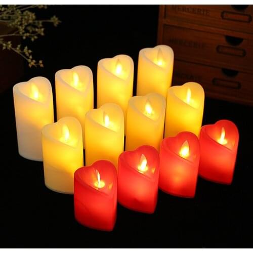2X 11cm Heart Shaped Electronic Candles Flicker LED Tea Light Romance Bar Night Table Lamp Christmas Wedding Party Lighting Deco