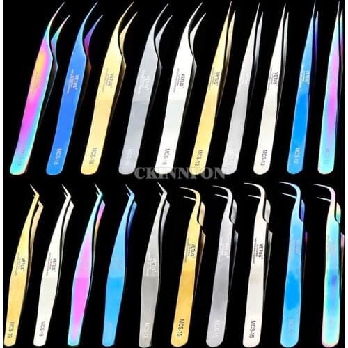 20Pcs/Lot Genunie MCS-15/12 Series Rainbow Tweezers False Eyelash Extension Tweezer Stainless Steel Tweezers New