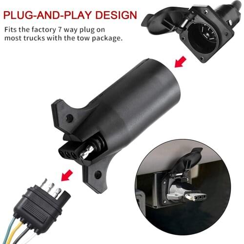 7-Way to 4-Way Pin Flat Trailer Blade Wiring Adapter Trailer Light Plug Connector RV Boat Light Plug Connector