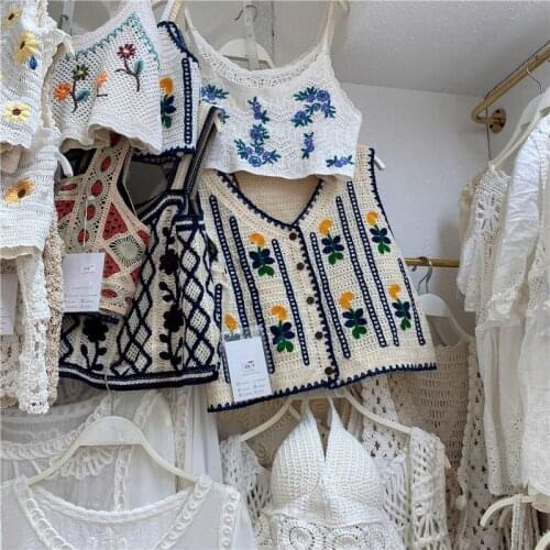 Tank Top Retro Thorn Flower Knit Sweater Vest Vest Jacket Women New Spring and Autumn Outer Sleeveless V-neck Sweater Vest