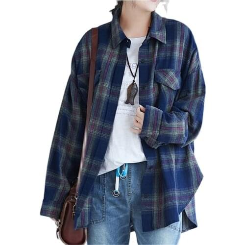 Plus Size Blouses For Women 4XL-6XL Loose Cardigan Plaid blouse Woman Shirts Button Turn down Full Color Block Tops Thin Coats