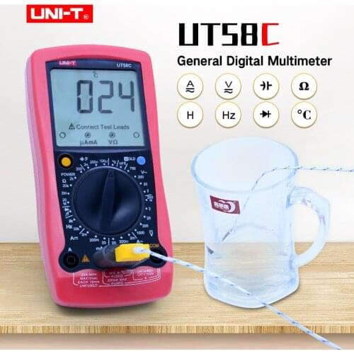 UNI-T UT58C Digital Multimeter Data hold Manual Range AC DC voltmeter Ammeter ohmmeter Capacitance Frequency Temperature Tester