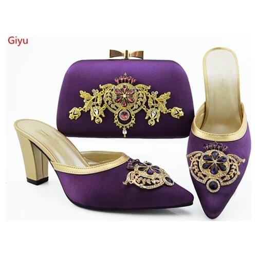 Doershow Fashion Women nice purple Shoes And Bag Set To Match High Quality Italian Shoes With Matching Bags For Party!HVC1-39