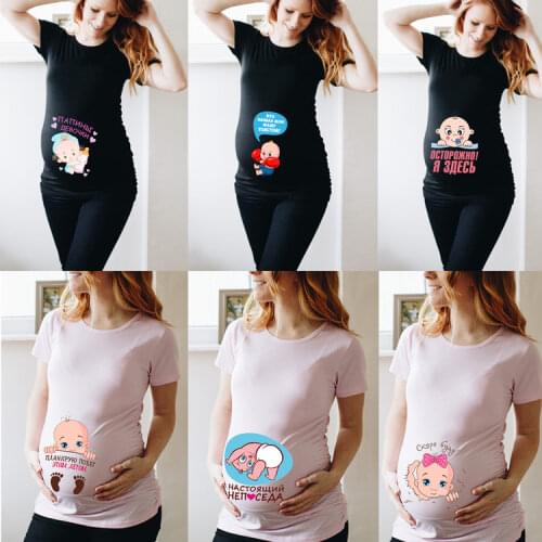 Women Pregnancy T-shirt Clothing Cute Baby Print Pregnant Maternity T Shirts Funny Pregnant Women Summer Tees Pregnant Tops