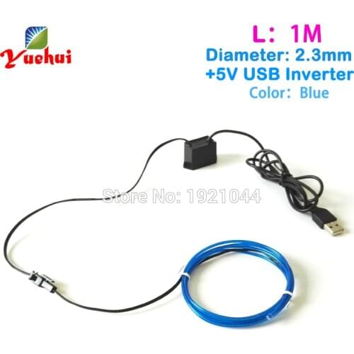 For Car toys/craft Party Decoration 2.3mm 1/3/5Meter Blue EL Wire USB Flexible neon glow Led thread light With 5V USB inverter