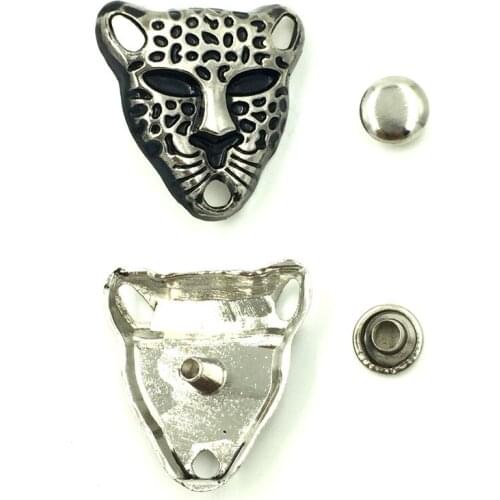 100Sets DIY Leopard Head Animal Garment Rivets Spike Studs Spots Antique Silver Tone Crafts Shoes Making 26x16mm