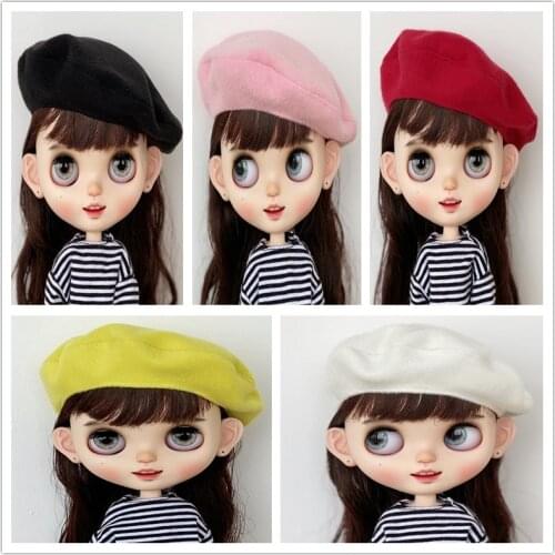Fashion Beret Hat Cap for Blyth Doll Black Pink Yellow White Red Color Doll Hat For DIY BJD Doll Accessories