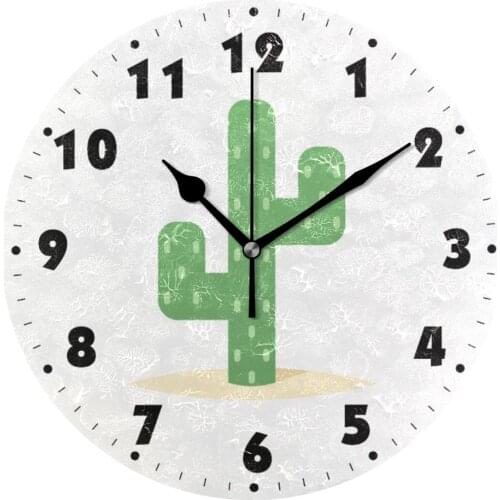 Desert Cactus Round Wall Clocks 9.8 inch Silent Non Ticking Oil Painting Decorative Quiet Wall Watch for Home Office School