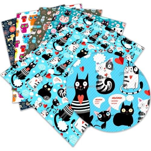 Kawaii Cartoon Cat Pattern Printed 30 cm x 136 cm Faux Leather Fabric for DIY Bag Material Fabric L223 L224