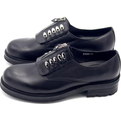 Hot England Zip Thick Bottom Round Head Mens Social Shoes Office Casual Cow Leather Vintage Sequin Male Footwear Increase 5 CM