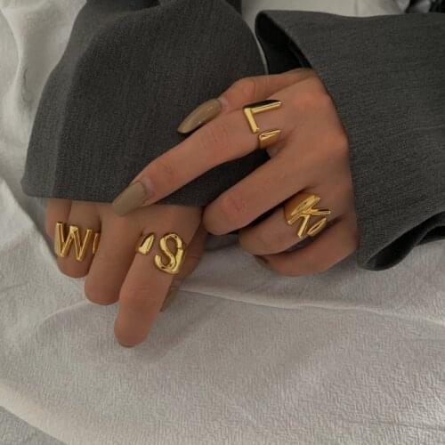 LOVR Fashion Luxury Punk Letter Rings for Women Cubic Gold Color Rings Vintage Party Banquet Trend Rings 2021 NEW Female Jewerly