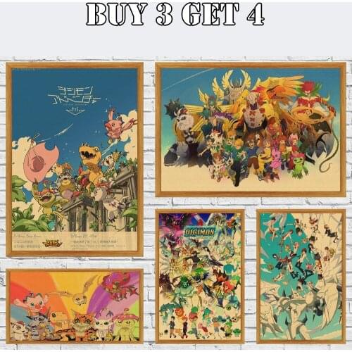 Cartoon Anime Movie Poster Digimon Adventure Kraft Poster Home Room Bar Wall Decor Poster Art Painting