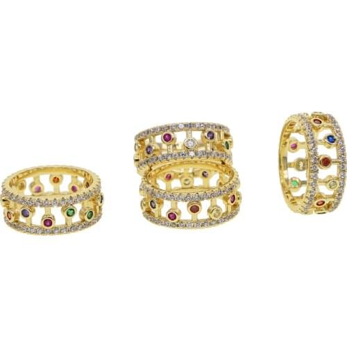 2019 new arrived luxury colorful ring Gold filled fashion european women rainbow cz inset engagement gorgeous hollow rings