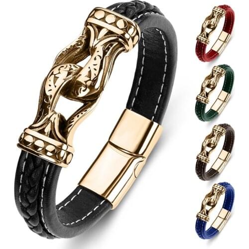 New Classic Mens Bracelet Leather Stainless Steel Charm Womans Cross Punk Jewelry Bangles Gifts Black