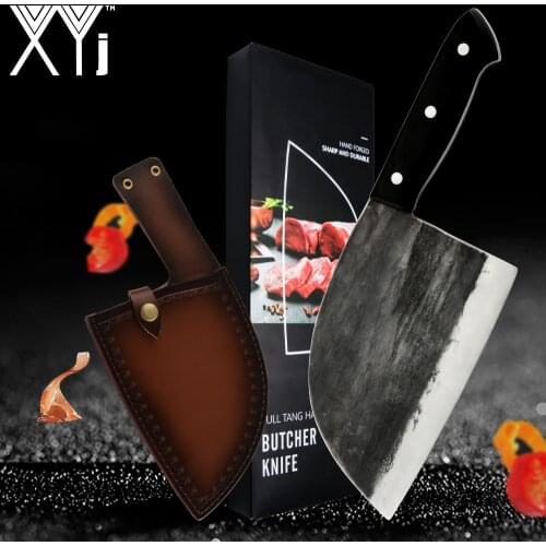 Handmade Butcher Knife Full Tang Forged High-carbon Clad Steel Kitchen Knives Cleaver Filleting Broad Gift Knife Covers Case Box