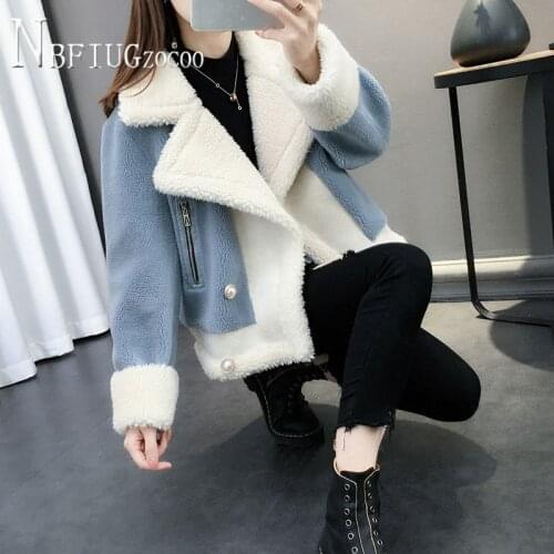 2020 Autumn Winter Imitation Lambswool Women Coat Lapel Female Jacket