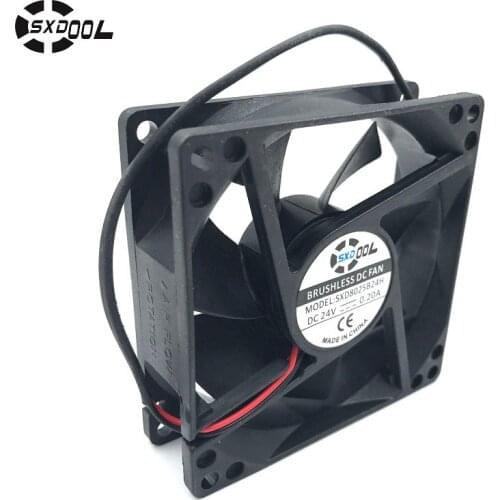 SXDOOL SXD8025B24H 80*80*25mm dual ball bearing DC 24V 0.20A 2P 3800RPM 51CFM axial case cooling fan